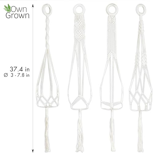 Miniatura 3 de OwnGrown Juego de cestas colgantes: 4 perchas de macramé de 37.5 pulgadas de largo - Soporte de macramé de algodón para macetas colgantes de 3 a 7.8