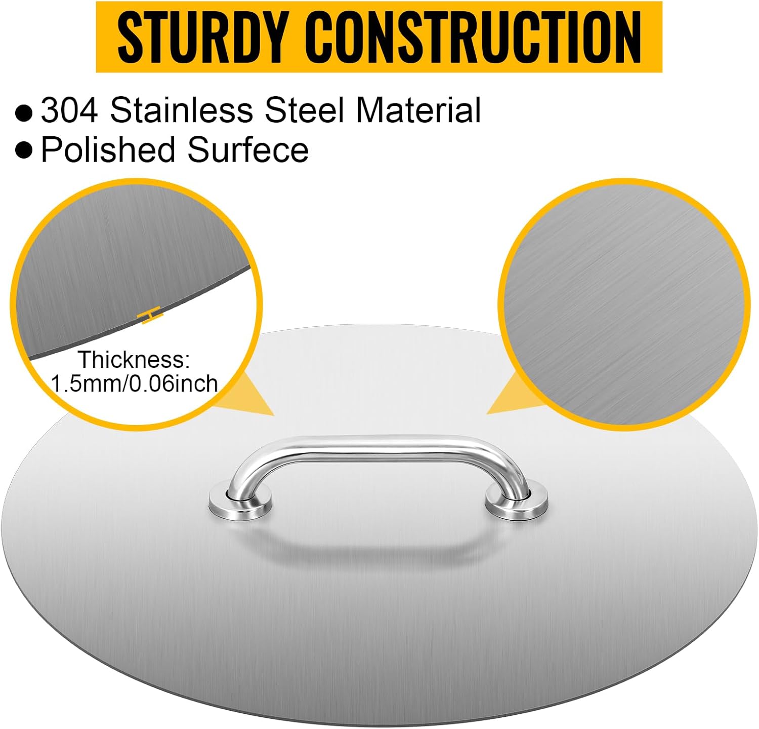 Round Fire Pit Lid, 20 Inch Stainless Steel Fire Pit Ring Lid 1.5mm Thick Fire Pit Burner Cover for Any Round Patio Fire Pits