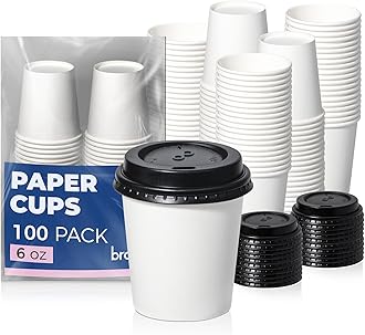 Fit Meal Prep 100 Pack 6 oz Disposable Coffee Cups with Lids, Premium To Go Paper Cups, Leak Proof Hot Coffee Cups with Lids for Travel, Office, Hot/Cold Beverages (Black Lids)