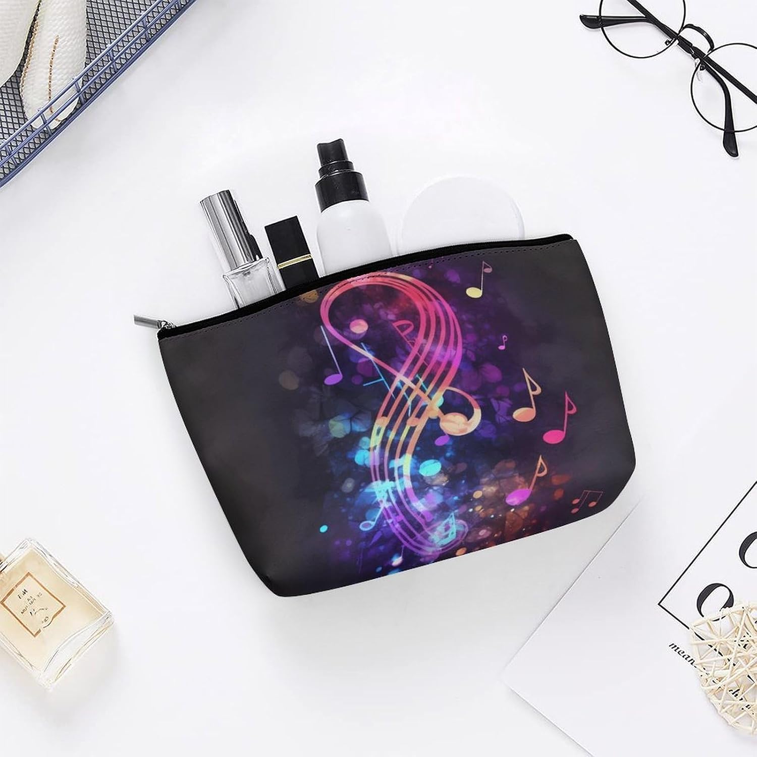 Large Capacity Cosmetic Bag Waterproof Cosmetic Organizer Colorful Galaxy Music Note Cosmetic Accessories Organizer for Women/girl image 5