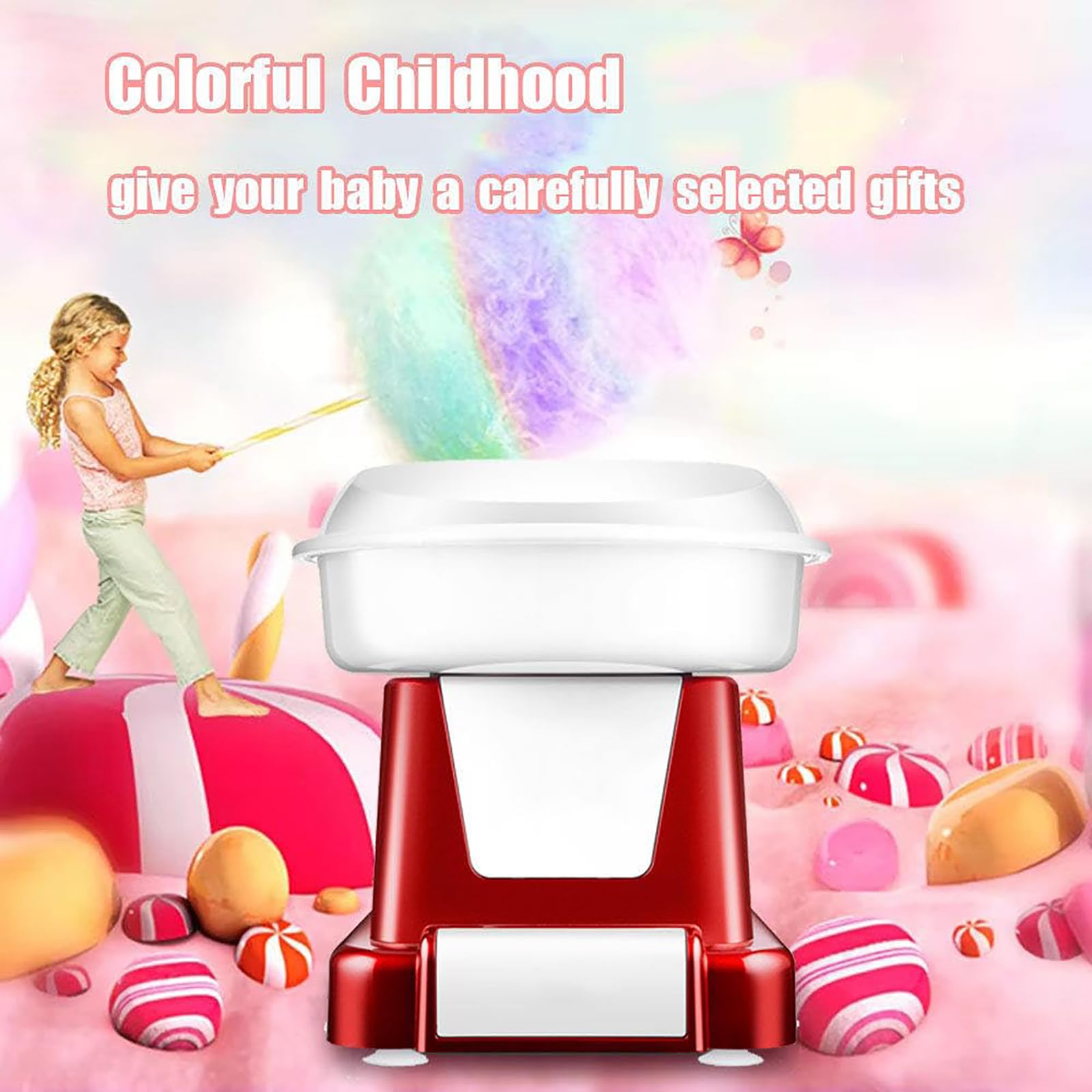 Máquina de algodón de azúcar retro, portátil para el hogar, para hacer hilo dental de caramelo, fácil de limpiar, mini diseño para niños, hogar, fiesta, cumpleaños y festivales