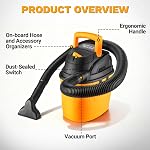 DEKOPRO Shop Vacuum Wet and Dry:1.5-Gallon 2 Peak HP Portable Small Shop Vac, Car Vacuum with 1-1/4 Inch 4Ft Hose, 6 Ft Cord,Mini Shop Vac for Homes, Pets, and Cars