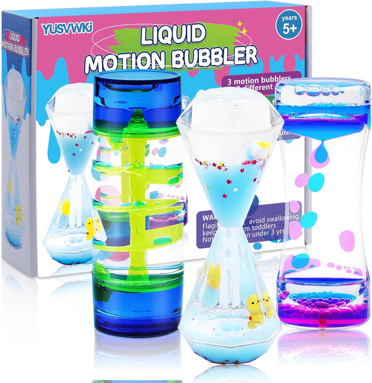 yusvwkj Sensory Toys for Relaxation 3 PCS Liquid Motion Bubbles for Kids & Adults Hourglass Toy Liquid Motion Timer for ADHD Home Office Desktop Decompression Gift