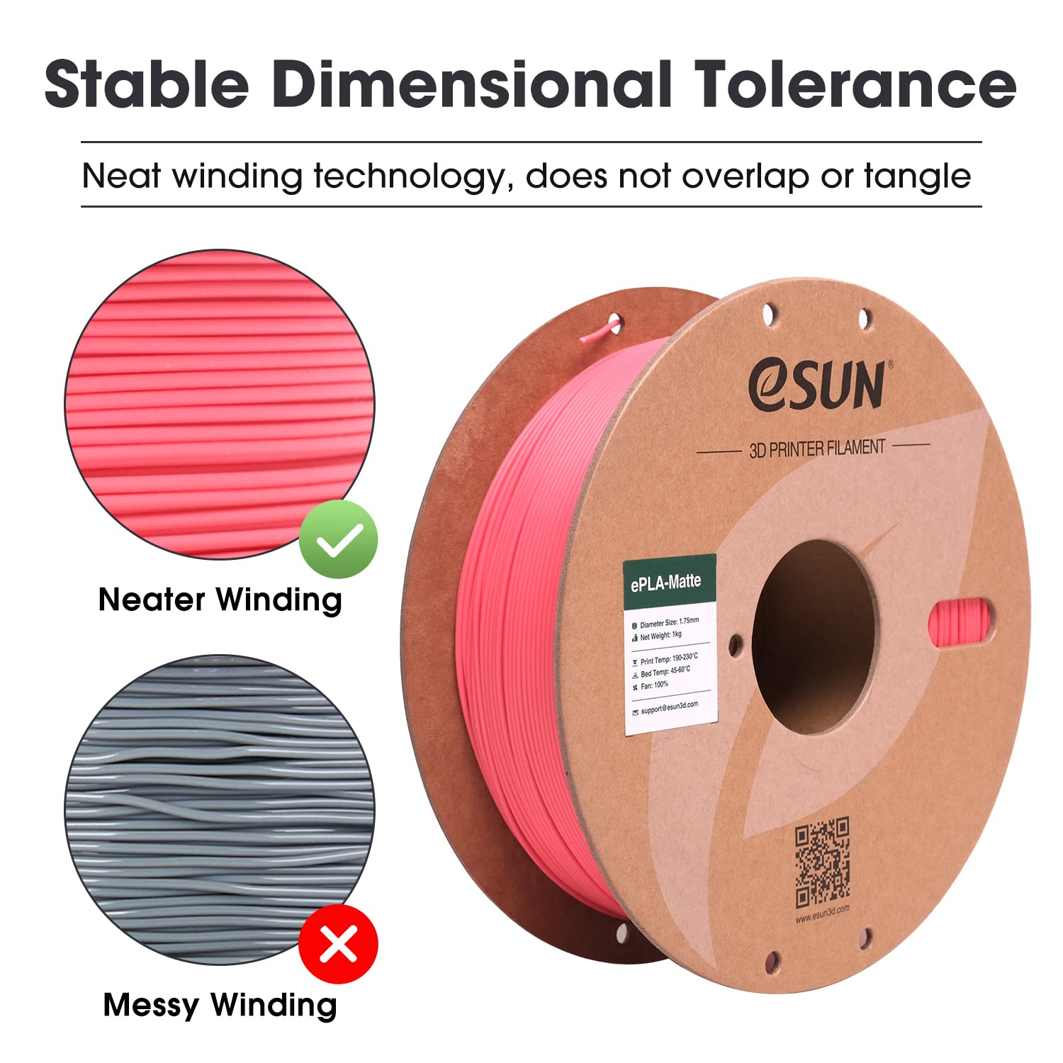 eSUN Filamento PLA opaco aggiornato 1,75 mm, filamento per stampante 3D PLA opaco, precisione dimensionale +/- 0,02 mm, bobina da 1 kg filamento di stampa 3D per stampante 3D, rosso fragola opaco