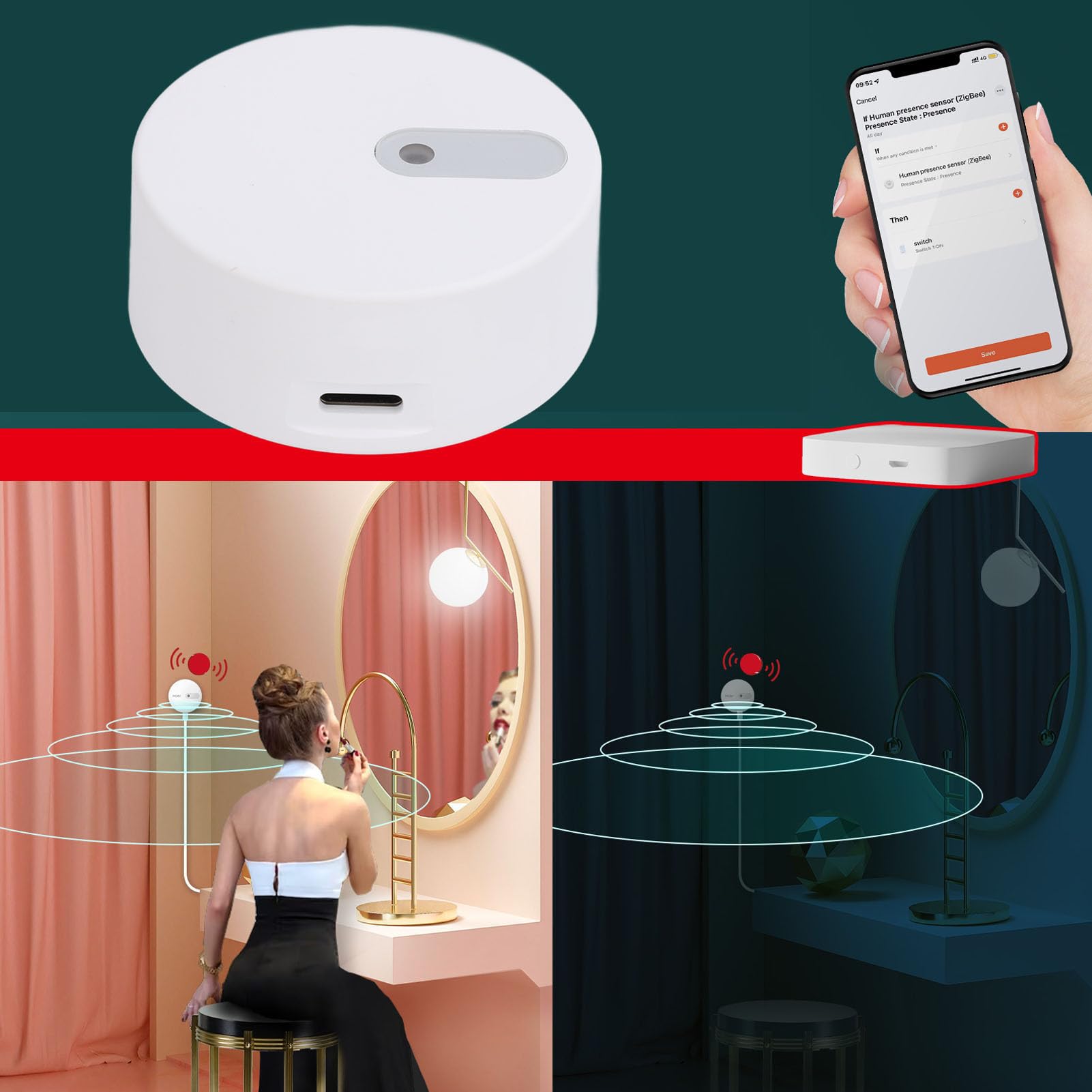 Sensore Di Presenza Intelligente Zigbee 3.0 – Rilevamento 10m, Sensibilità Regolabile, Design Compatto