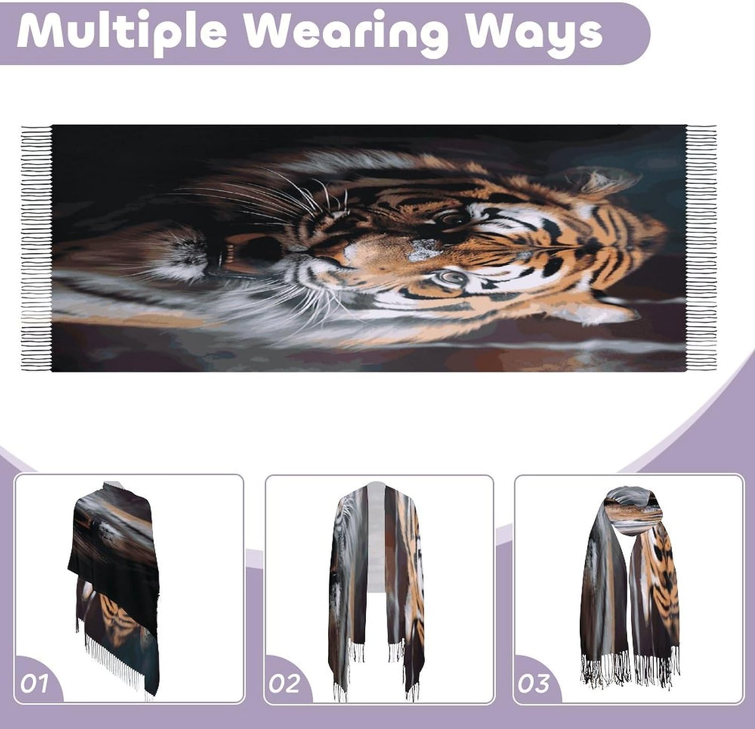 A Tiger in A Cage Scarf for Women Men Soft Warm Fashion Blanket Scarves Classic Cashmere Feel Scarf Long Shawl Large Scarves Cold Weather Thick Blanket Scarfs
