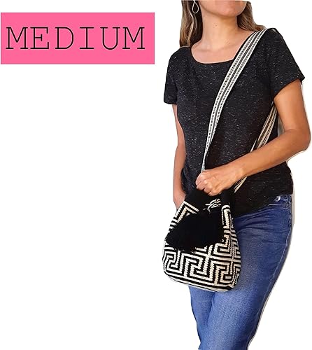 Miniatura 3 de WAYUU bolso mochila para mujer, bolsa tejida original colombiana auténtico patrón de ganchillo Fairtrade Regalo de Colombia, Diseño 40-Medium