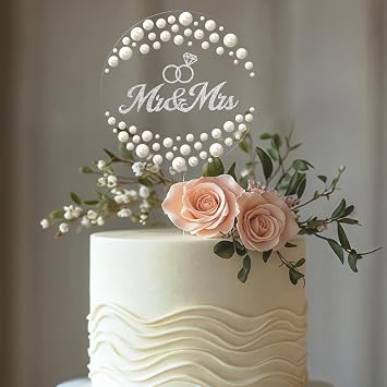 Mr & Mrs Wedding Cake Topper, Contemporary Bride and Groom Sign Rustic Resin Decor for Engagement & Anniversary, Bridal Shower & Party Celebrations Transparent acrylic & Pearl