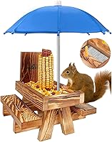 Vista 10 de MIXXIDEA Mesa alimentadora de ardillas con paraguas, alimentador de mesa de picnic de ardilla de madera, resistente soporte para mazorca de maíz