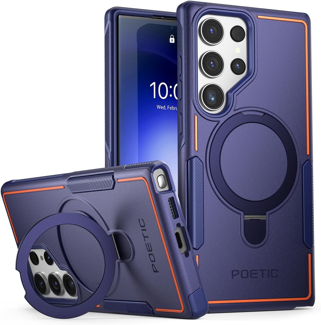 Poetic Neon MagPro Case Designed for Samsung Galaxy S23 Ultra / S22 Ultra 5G 6.8 inch,[Compatible with MagSafe] Dual Layer Heavy Duty Tough Rugged Shockproof Protective, Magnetic Ring Stand, Navy Blue