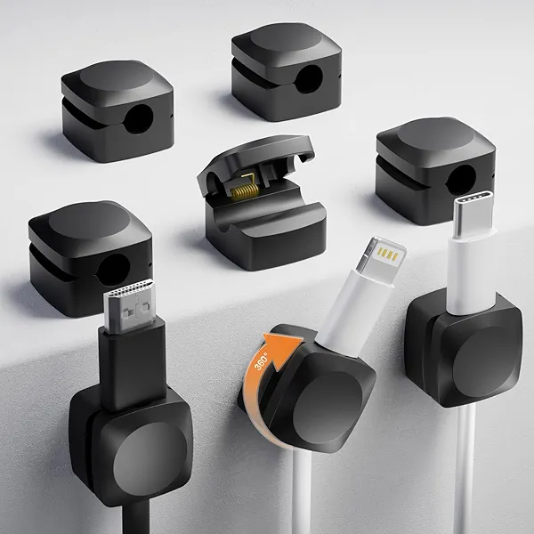 Rotatable Cord Organizer, Enhanced Spring Cable Clips, Strong Adhesive Cable Management, Desk Cord Holder for Nightstand, Office Accessories and Car (8*Black)