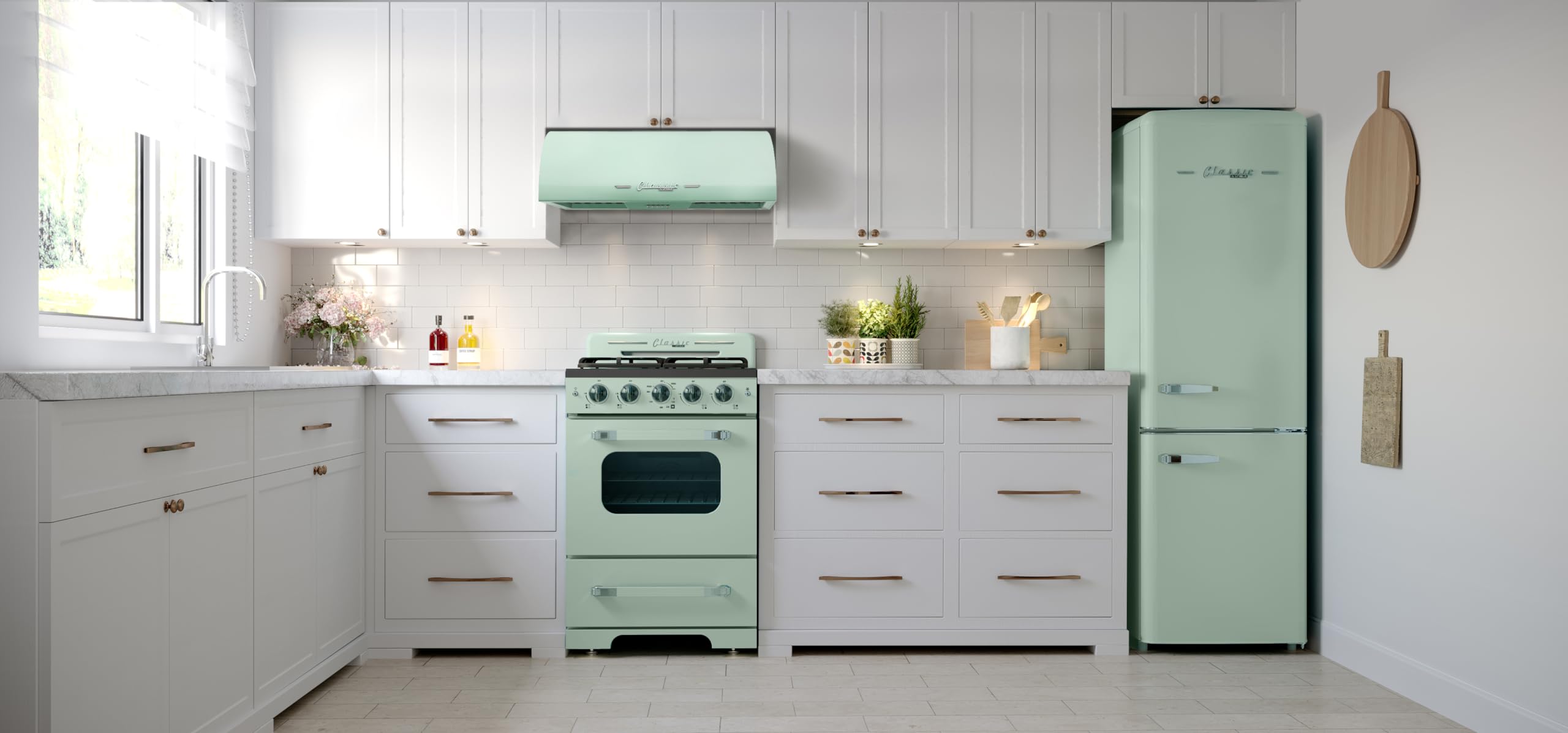 Unique Appliances Cappa elettrica classica retrò, con 3 velocità di ventilazione e 2 luci LED, 61 cm, verde menta estiva, 500 CFM, 110-120 V