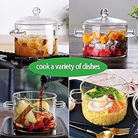 Vista 11 de 2 Pack Glass Saucepan Set, 60oz/1.8L Clear Glass, Heat-resistant Simmer Pot for Pasta, Soup, Milk, Cookware with Lid and Long Handle