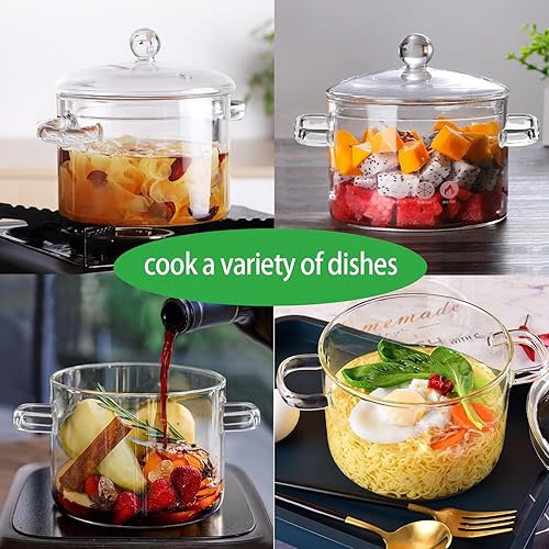 Miniatura 11 de 2 Pack Glass Saucepan Set, 60oz/1.8L Clear Glass, Heat-resistant Simmer Pot for Pasta, Soup, Milk, Cookware with Lid and Long Handle