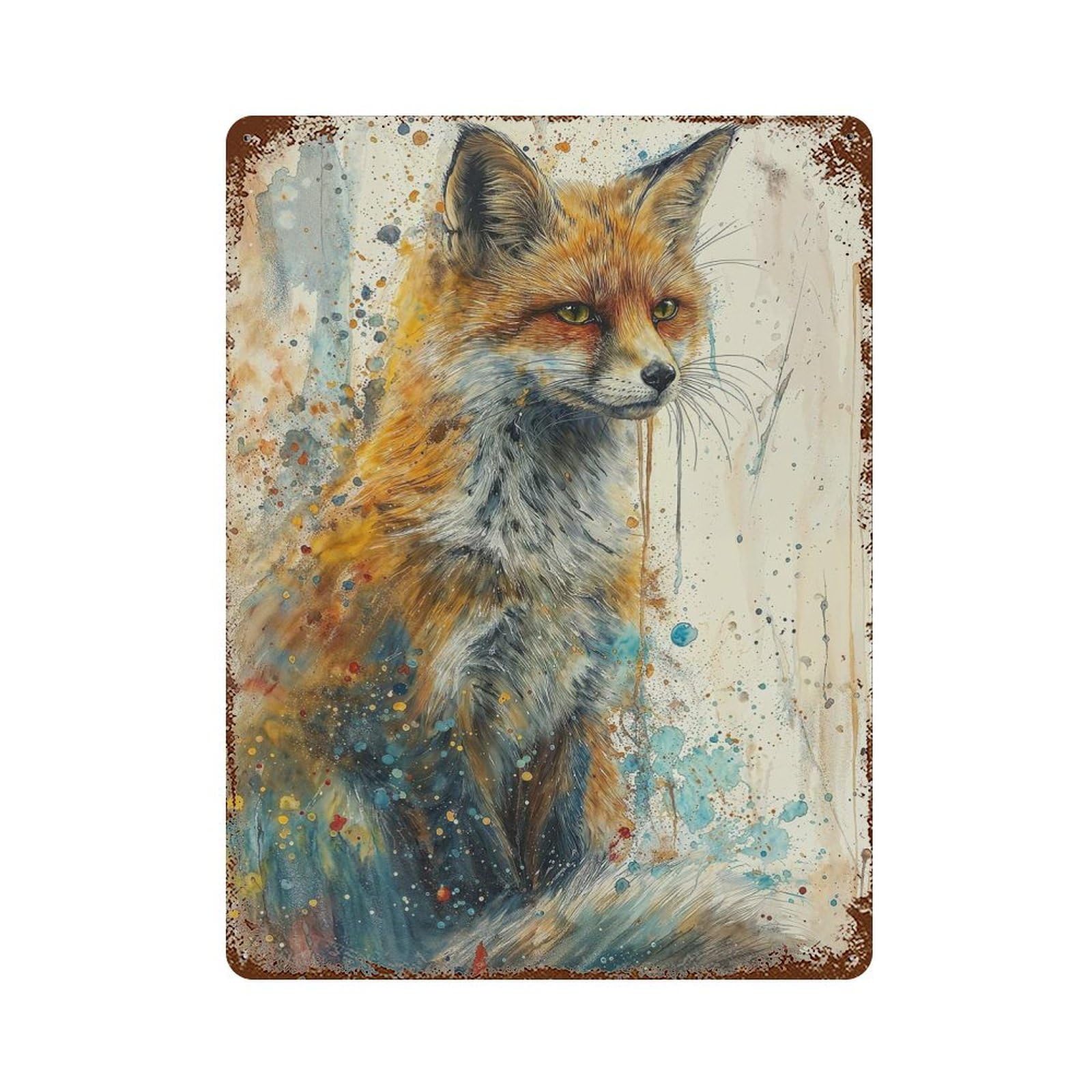 Garage Style Fox of Colors Decorative Tin Sign 15.7"x11.8", Farmhouse Wall Decor for Bar And Workshop