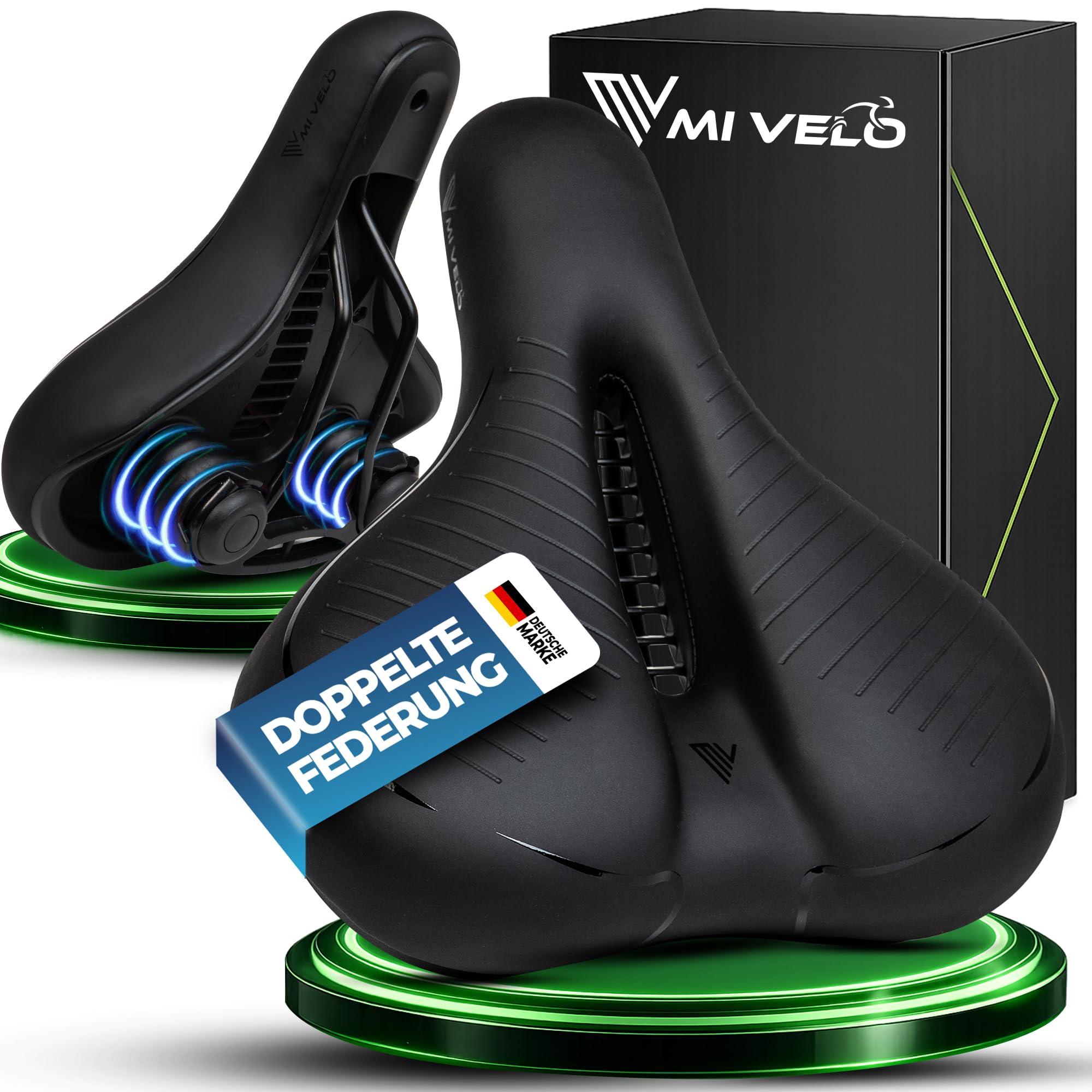 MIVELO Fahrradsattel 3D Komfortschaum & stoßdämpfende Federung – Fahrrad Sattel bequem für Damen & Herren – Universeller Sattel Fahrrad für Citybike, Trekkingrad, E-Bike, MTB, Gravel Bike