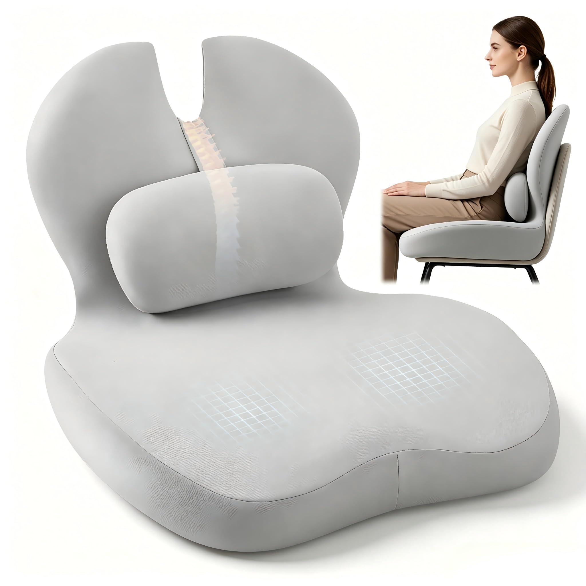 Coussin d'assise orthopédique 2 en 1 avec dossier, coussin d'assise ergonomique, chaise de bureau et voiture, pour soulager la pression en cas de douleurs au coccyx, support lombaire en