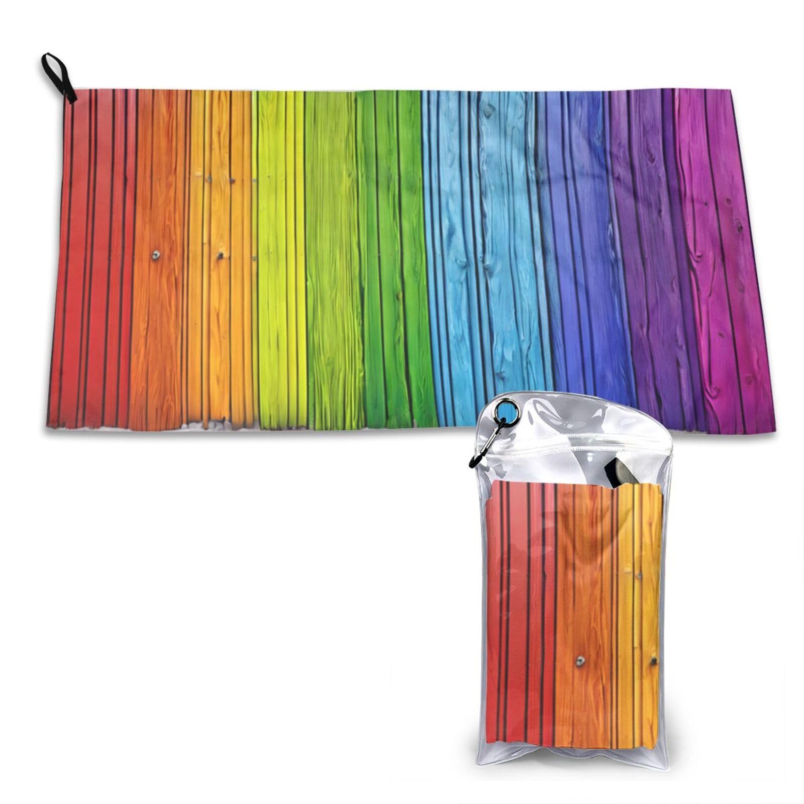 WXWJSHMGC Rainbow Colored Wood Background Print Cooling Towel, Gym Towel,Cooling Towels For Neck, Soft Breathable Travel Cool Towel,Sports Towels For Gym,Camping