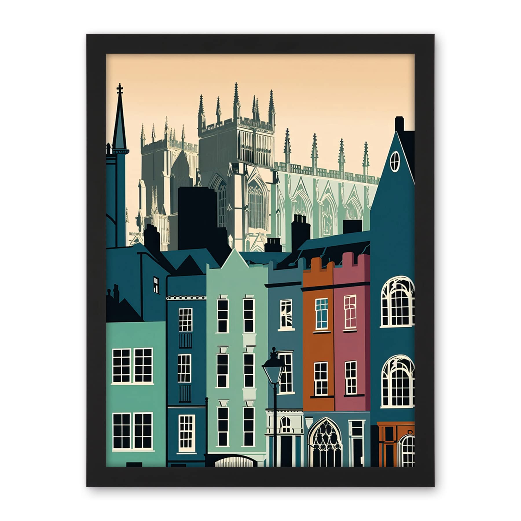 Artery8 York Minster and Shambles Street Cityscape Artwork Framed Wall Art Print 18X24 Inch