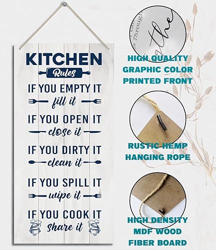 Miniatura 3 de HALUOSI Letrero decorativo de madera para cocina, reglas de cocina, 12 x 6 pulgadas, blanco, rectangular, montaje en pared, duradero, madera de