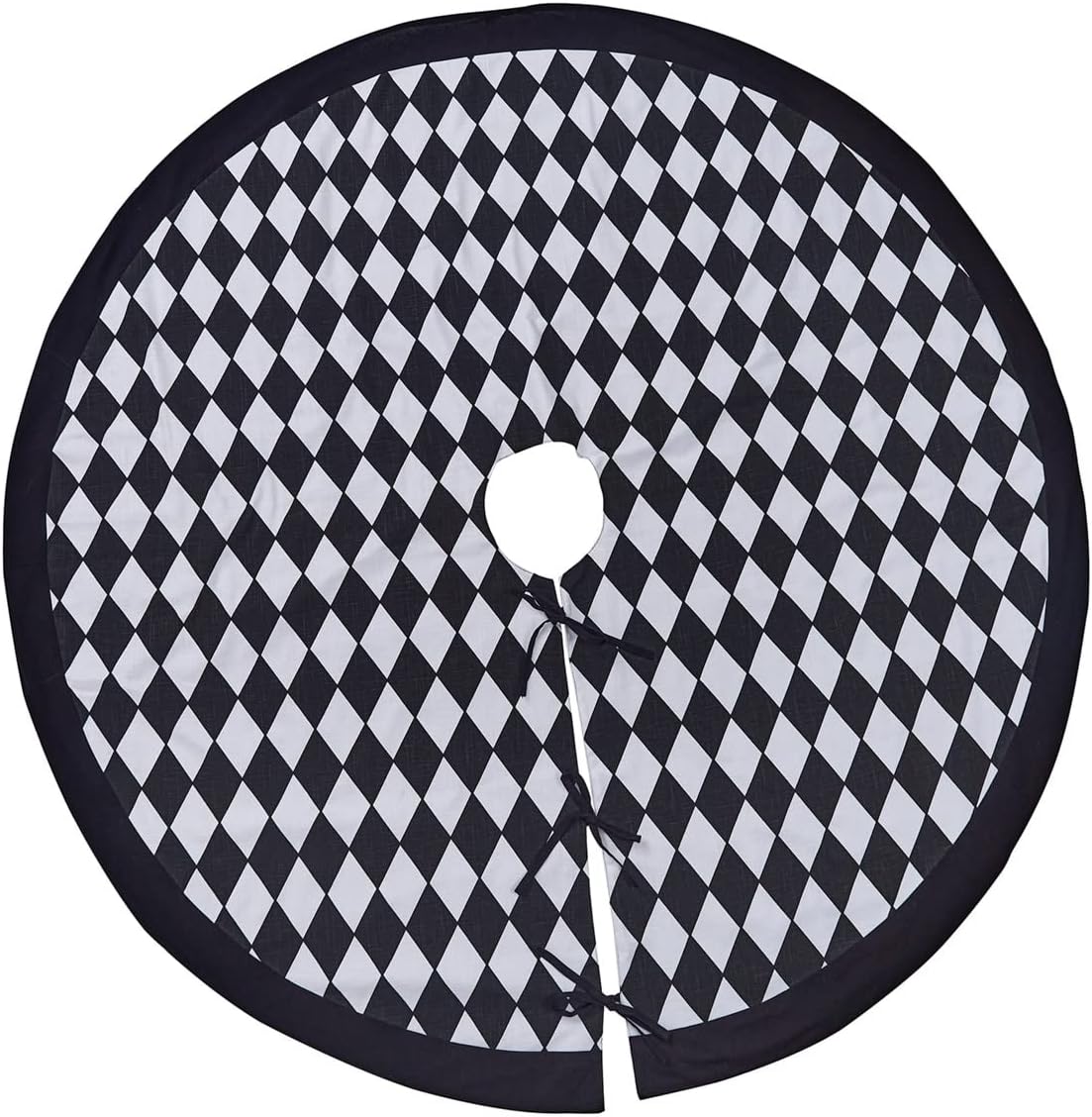 Split P Harlequin Tree Skirt | 60" Black & White Diamond Pattern Christmas Tree Base Cover | Modern Farmhouse Holiday Decor | Cotton Winter Tree Skirt with Tie Closures for Seasonal Room Styling