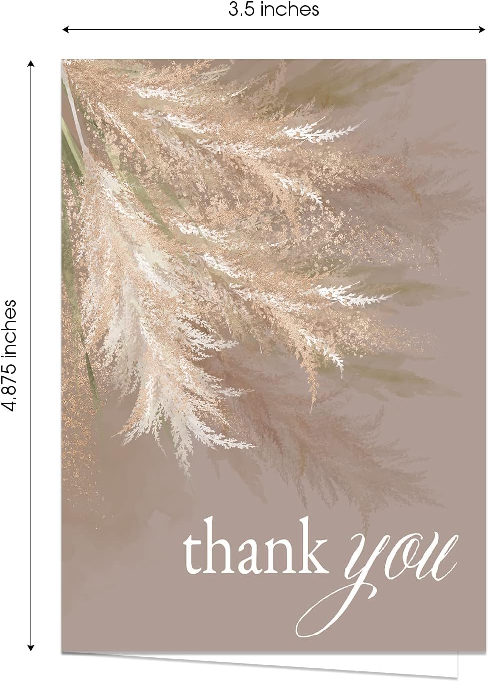 Canopy Street Pampas Grass Thank You Card Pack / 24 Wedding Engagement Boho Thanks Cards With White Envelopes / 6 Feather Floral Designs / 3 1/2" x 4 7/8" Folded Note Card Set/Made In The USA
