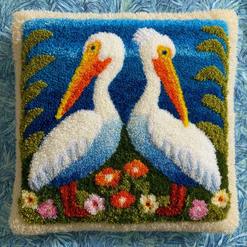 AxiangziK 43x43cm Latch Hook Pillow Craft Kit,Pelican and Flowers