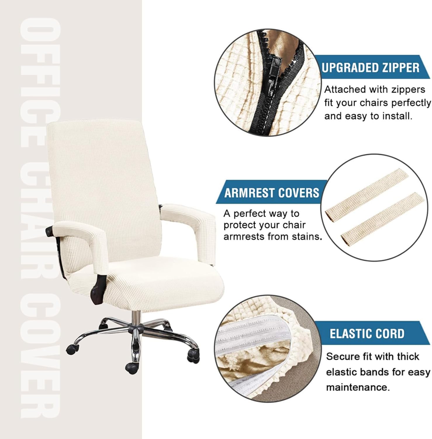 Chair Cover, Stretch Office Chair Cover, Stretchable Gaming Chair Covers, Chair Covers, for Computer Office Chair (Ivory White,Large)
