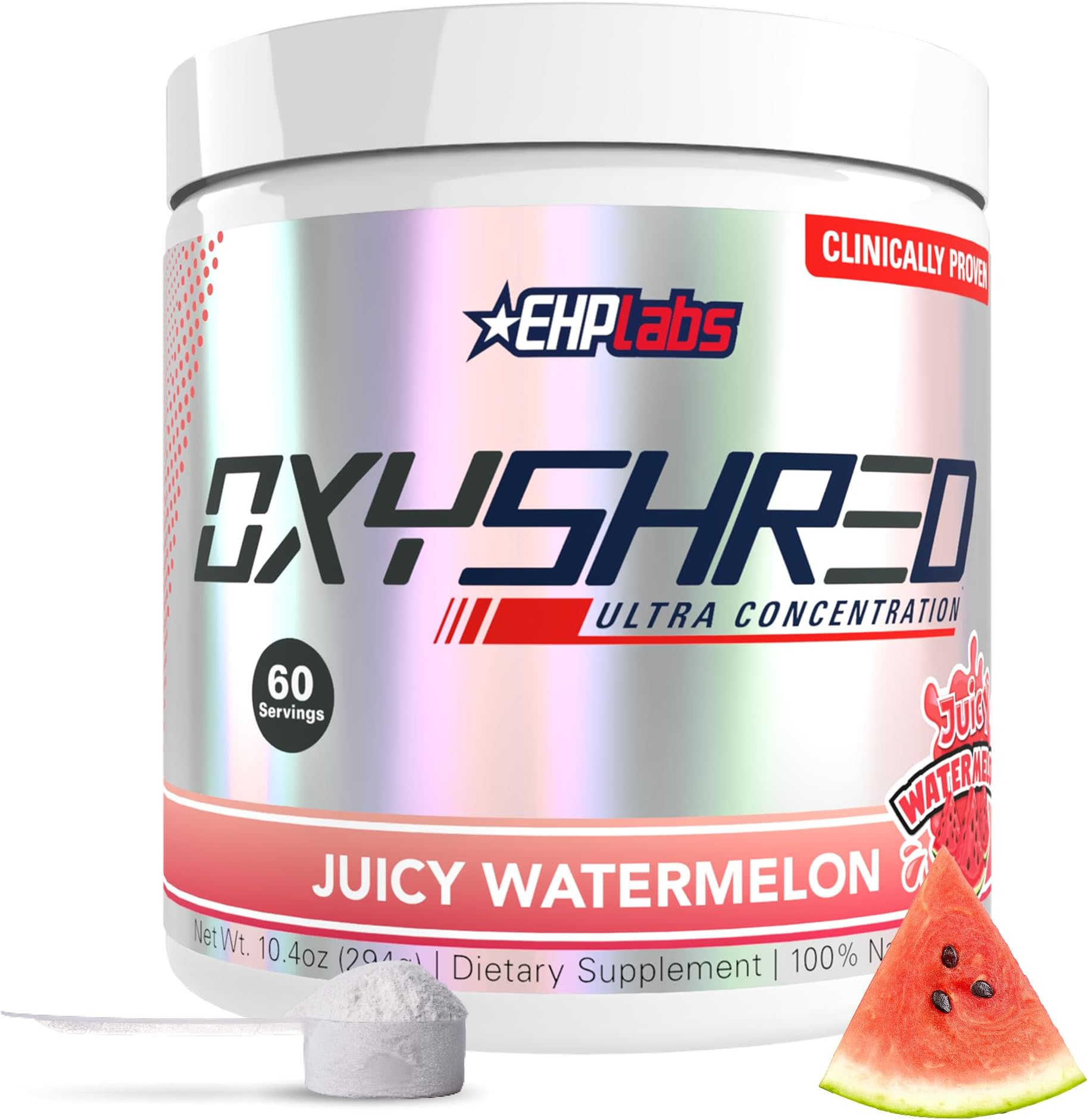 EHP LABS OxyShred Thermogenic Fat Burner by - Weight Loss Supplement, Energy Booster, Pre-Workout, Metabolism Booster, Water cut 60 Servings (Juicy Watermelon)