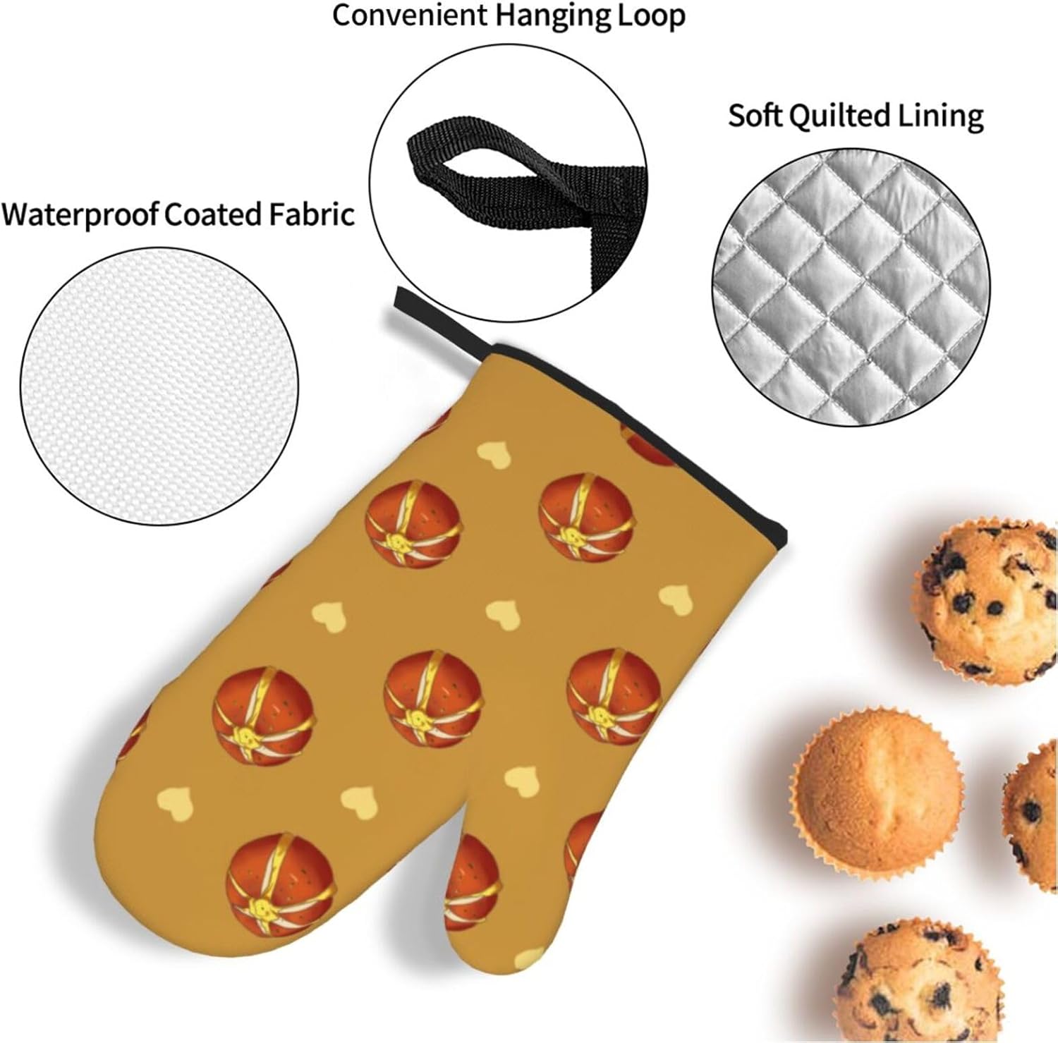 Buttered Bread Oven gloves and heat-resistant mat 4-piece set. Suitable for grilling, microwave oven frying, and baking