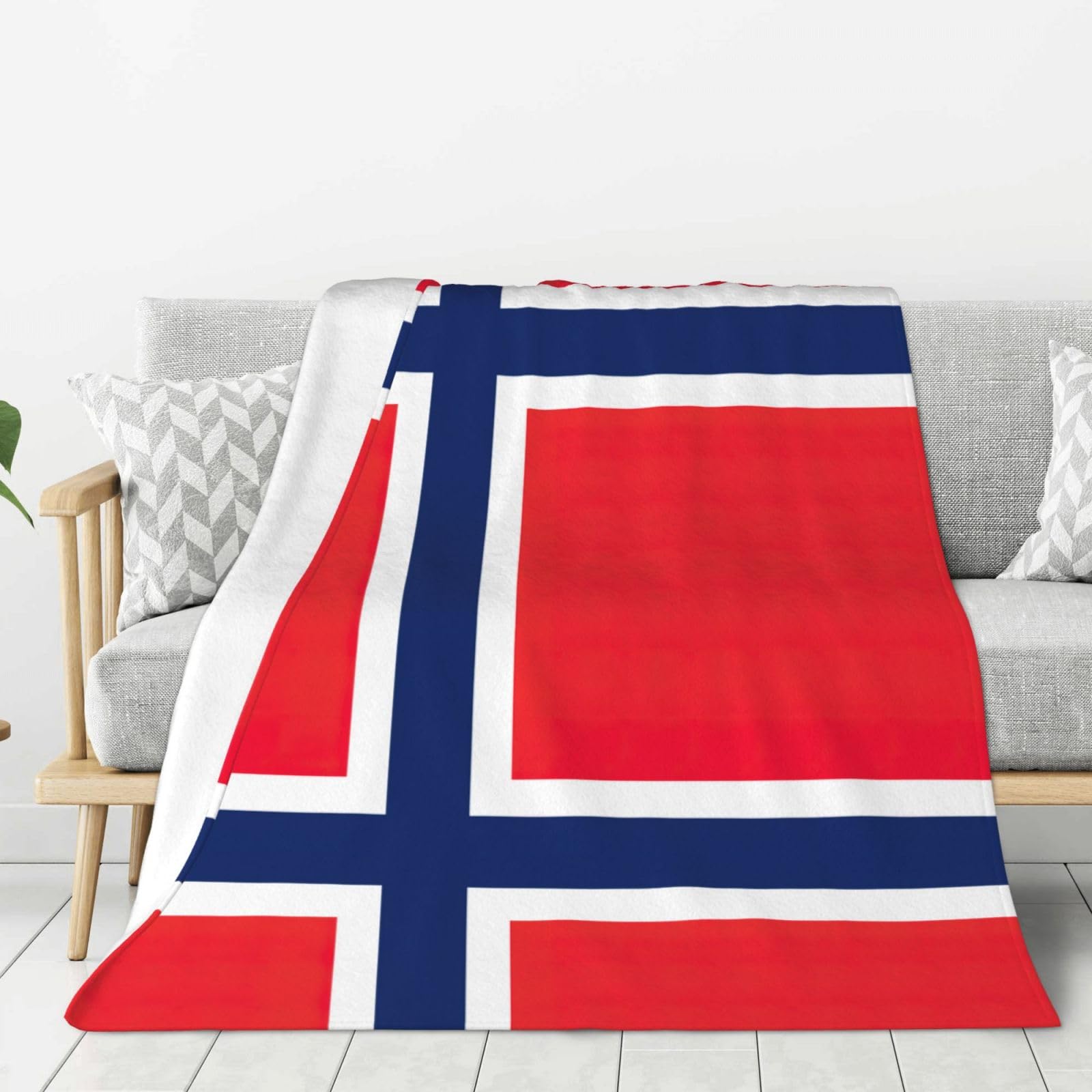 Couverture flanelle drapeau norvégien anti-froid plaid lit doux