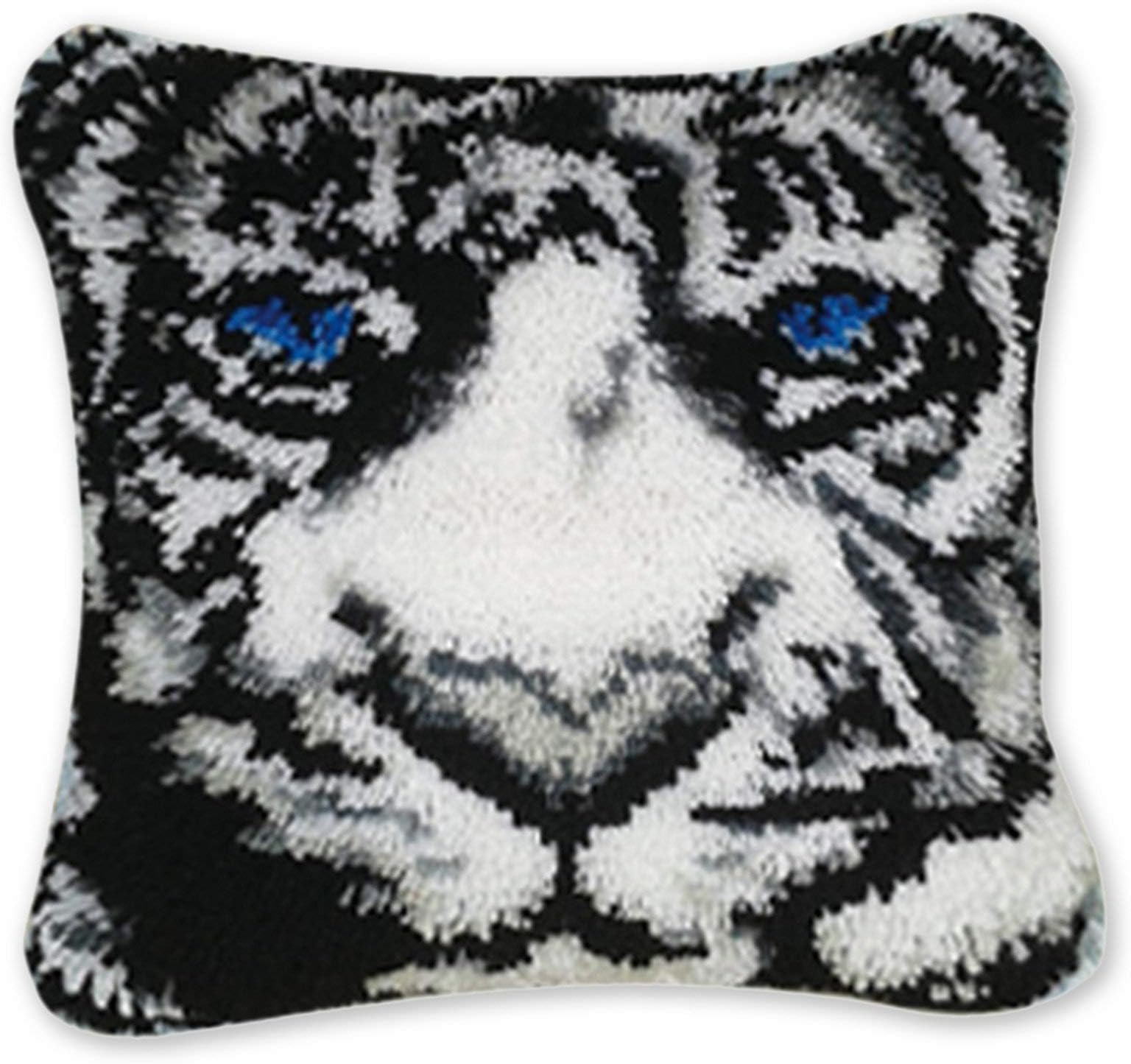 Coopay Animal Latch Hook Cushion Kit, Knitting Kits Cushion, Rug Making Kit for Starters, Latch Hook Kit for Beginners Adults or Children, White Tiger Latch Hook Kit 43x43cm/17x17 inch