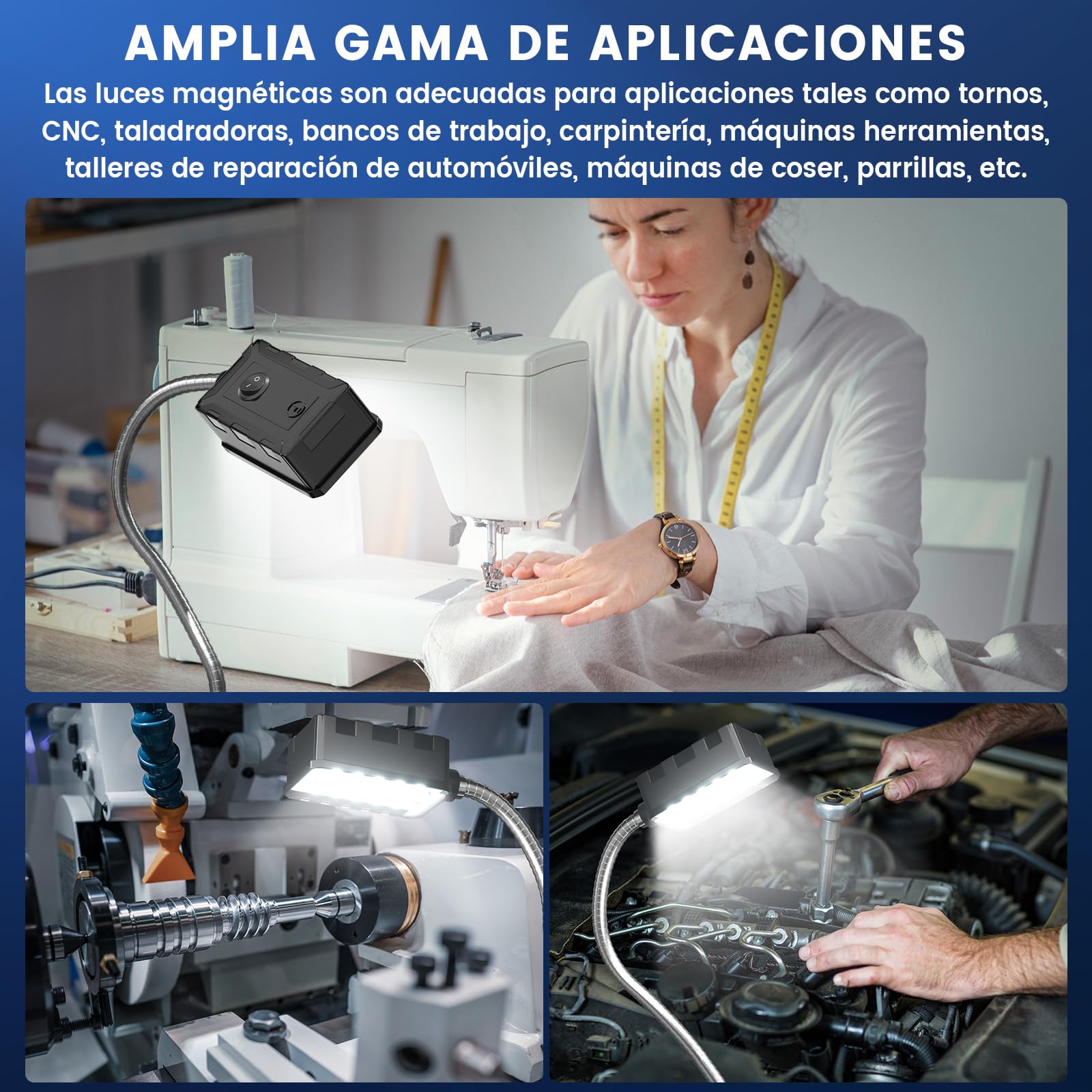 Lámpara de Trabajo Magnética Lamptobe de 10 W para Máquinas de 6000K con Cuello de Cisne Flexible y Base Magnética,Lámpara para Herramientas de Taller para Bancos de Trabajo,Tornos,Parrillas,Tallere