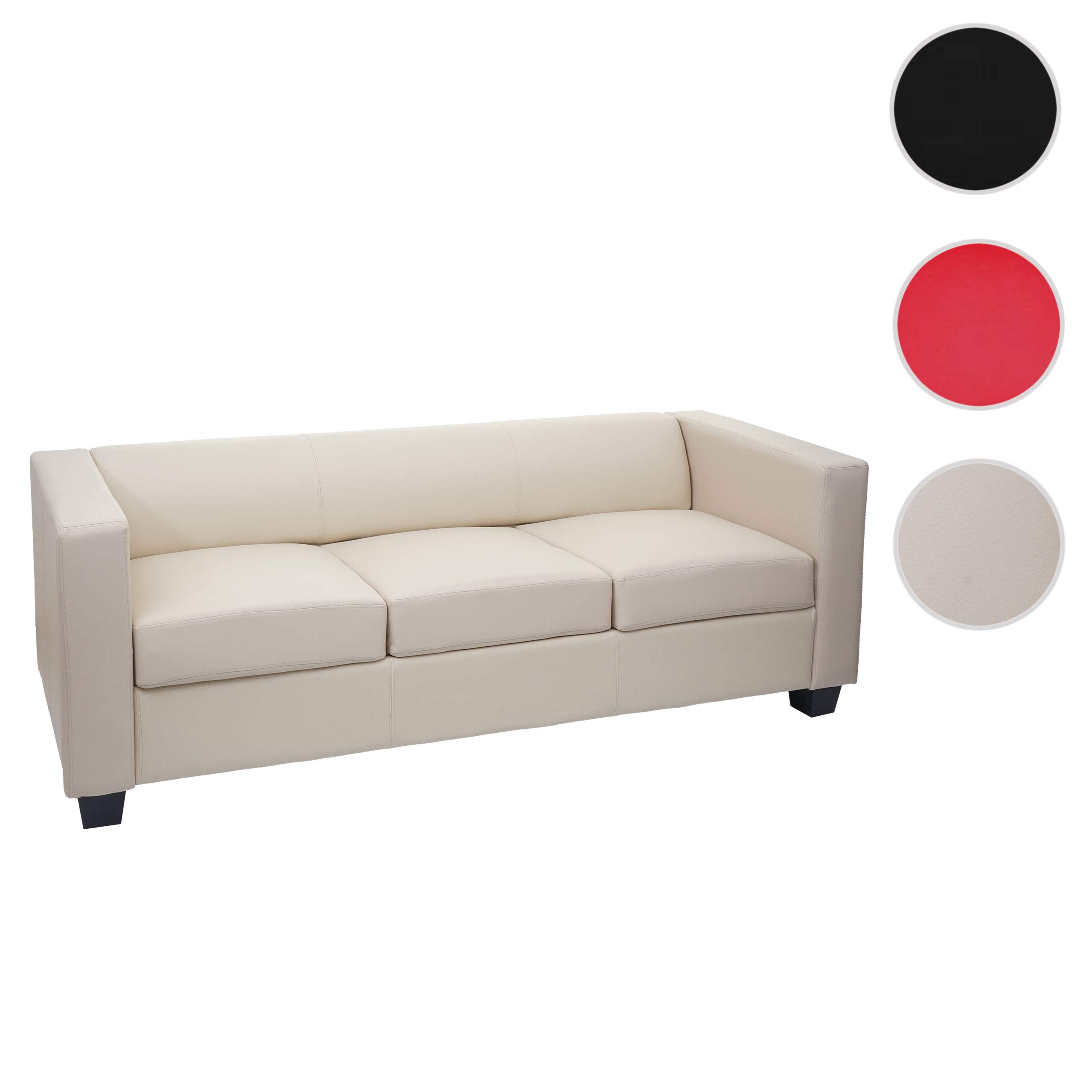 Mendler Divano Sofa 3 posti Lounge Moderno Elegante Serie Lille M65 75x191x70cm Pelle Avorio