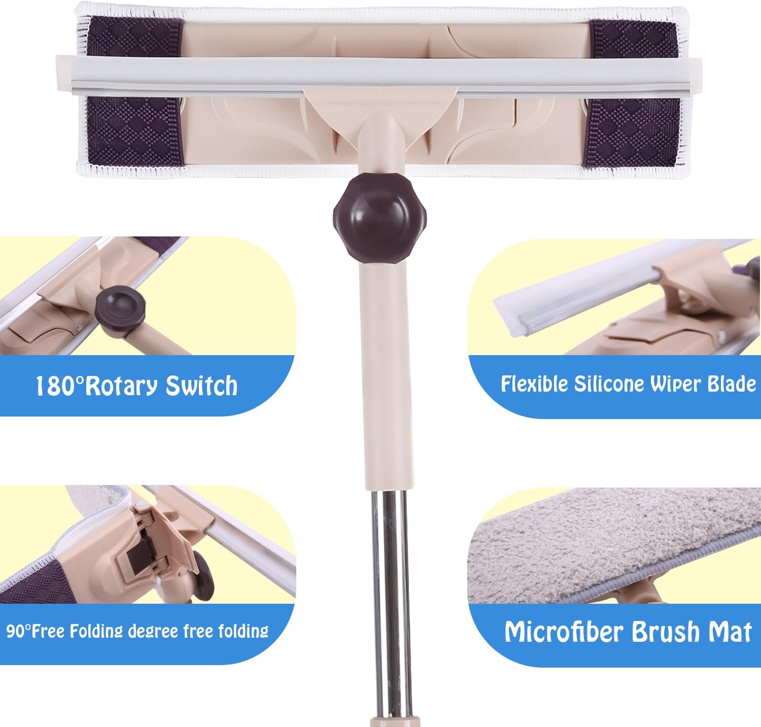 Window Squeegee Scrubber Cleaner Microfiber Brush Detachable Long Handle 51inch Washer Tools Kit Professional for Car Shower Glass Mirrors