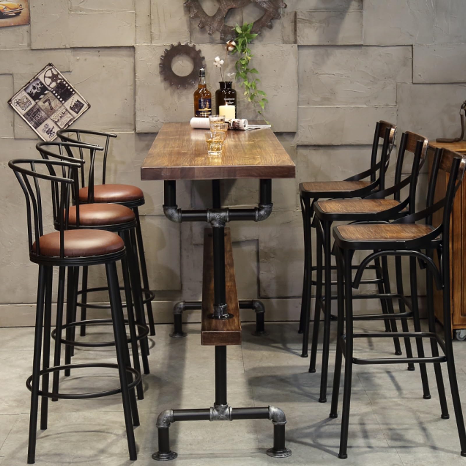 Rectangle Table de bar bois massif longue et étroite moderne plan de travail cuisine table haute industrielle table de comptoir haute table bistrot exterieur piètement en métal Pas de selles(200*40*10