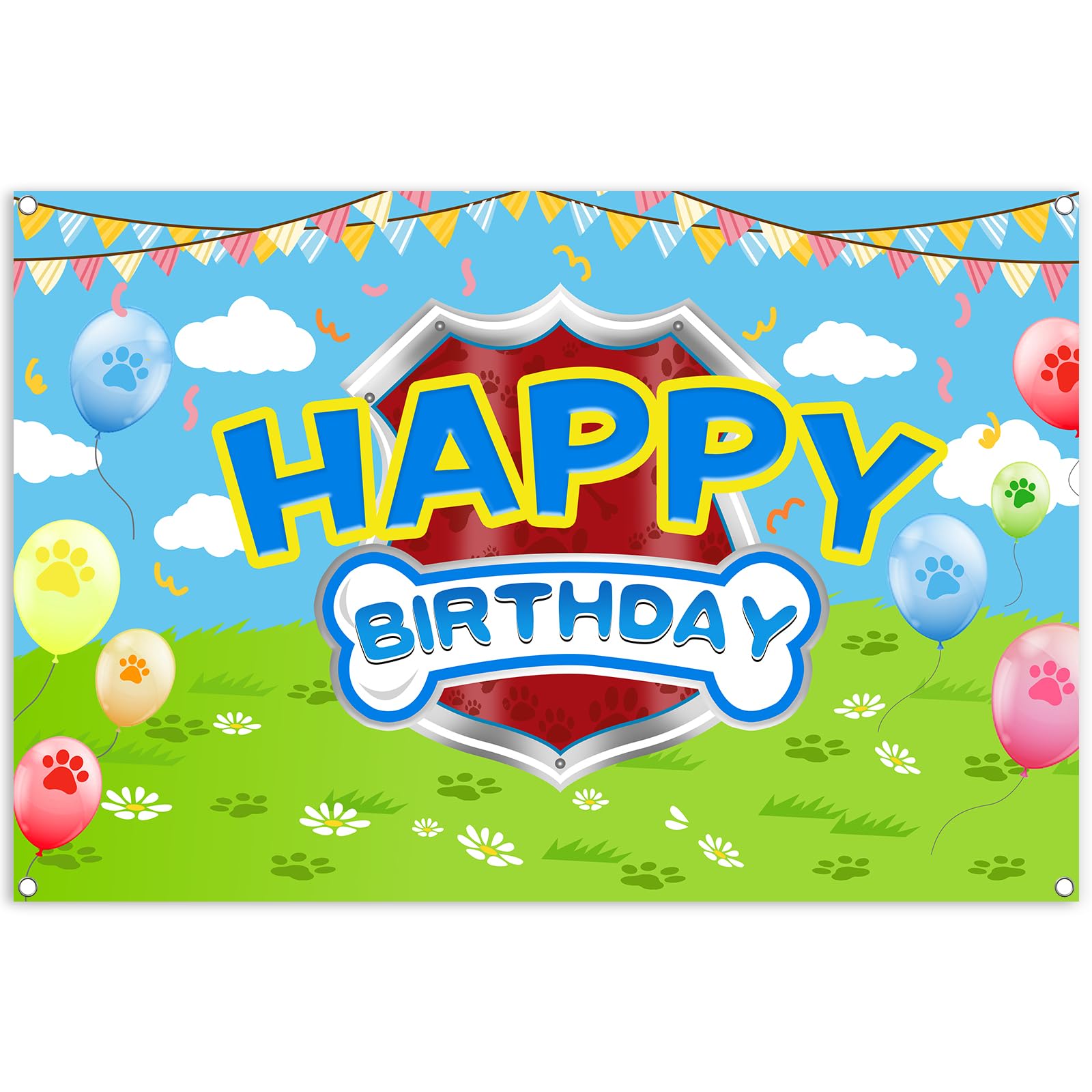 5x3ft Cartoon Dog Paw Theme Backdrop Cartoon Photography Background Kids Boys Girls Birthday Party Decorations Photo Booth Banner Props