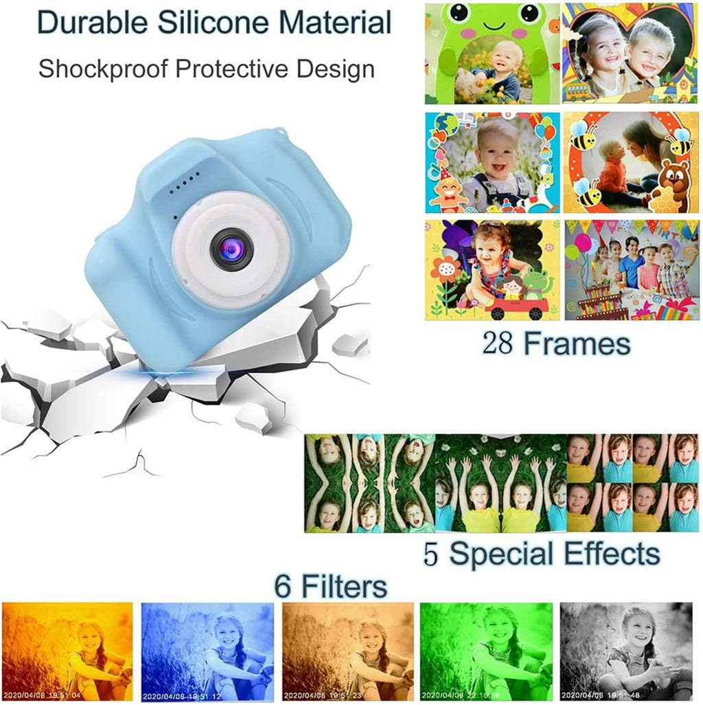 Podokas Kids Camera Selfie Dual Lens Shockproof Digital 1080P HD Video Camcorder, Charming Christmas Birthday Gifts for Boys Toddler Age 3-10 Portable Game Toys with 32G SD Card (Blue) : Toys & Games