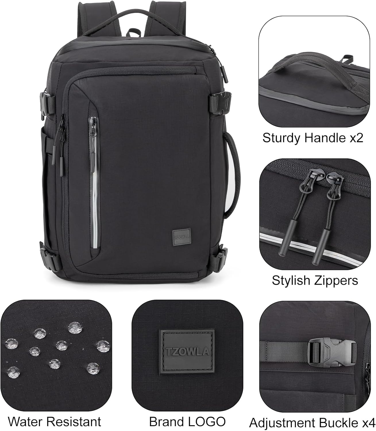 Tzowla 40x30x20 cm Travel Bag with Large Cup Holder Pocket,Personal Item Expandable Rackpack for Men/Women,Laptop Backpacks Carry On Flight Approved,Business Weekender Bags Fit 15.6 Inch Laptop