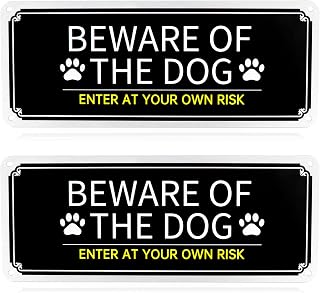 Beware of Dogs Signs, 2 Pack 25x10 cm Enter At Your Own Risk Dog Signs Aluminum Metal Dog Warning Signs for Wall or Outdoor Gate