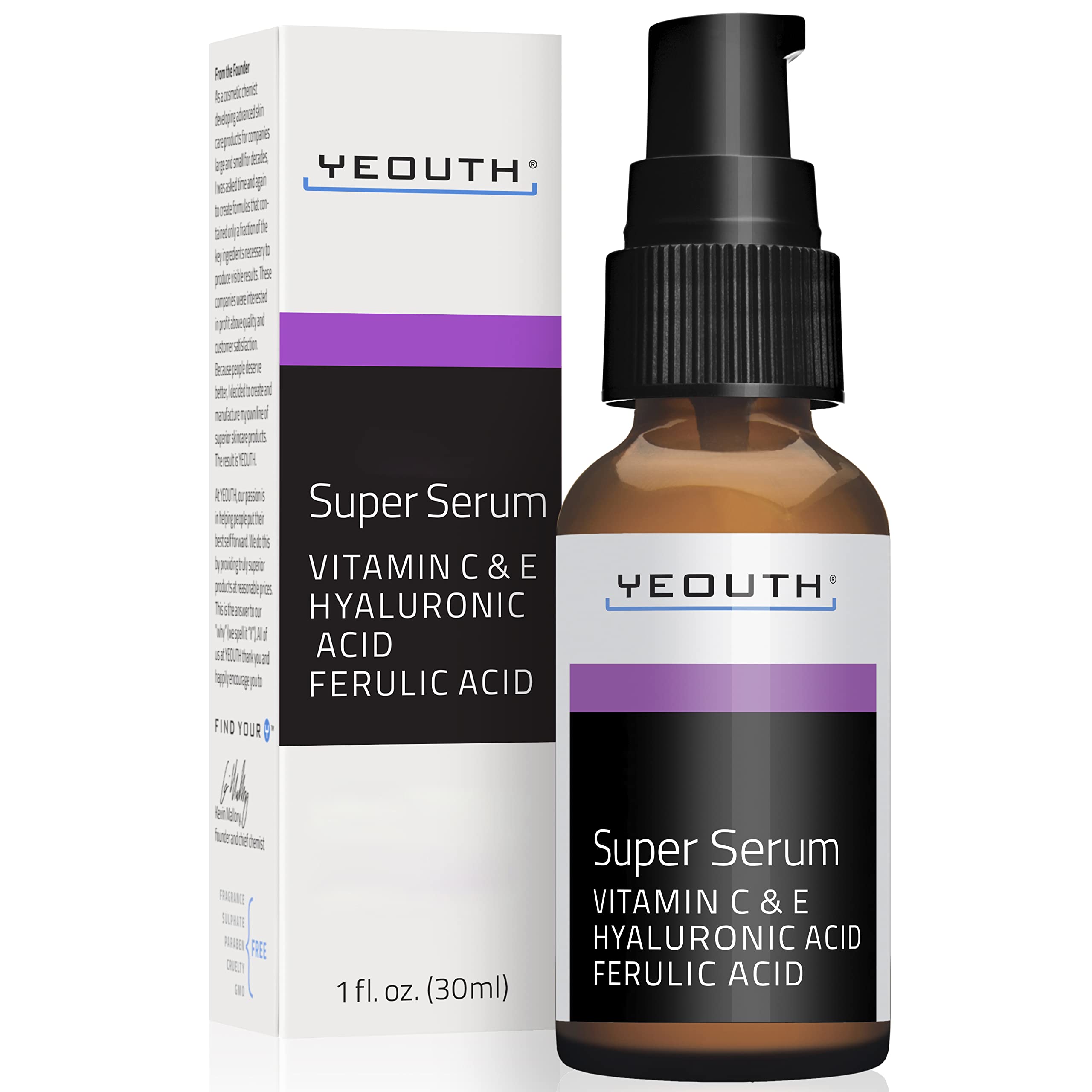 YEOUTH Facial Serum, Hyaluronic Acid, Vitamin C, Vitamin E Blend, Hydrating Essence, 1.0 fl oz (30 ml) (1 oz), Cosmetics, Beauty Serum, Popularity Ranking