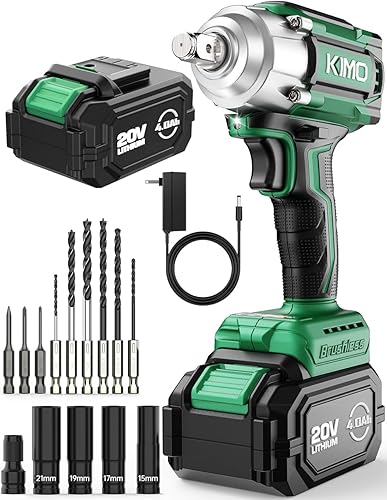 Miniatura 10 de KIMO - Llave de impacto 12 inalámbrica, 550 N.m406 pies-libras de par máximo y 3000 RPM, batería de 2 x 20 V 3.0 Ah, pistola de impacto con 7