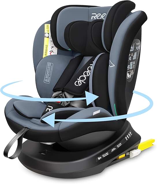 Reecle I-Size Silla de Coche Giratoria 360º con ISOFIX, 40-150cm (0~36kg), Aprox. 0-12 años (Negro)