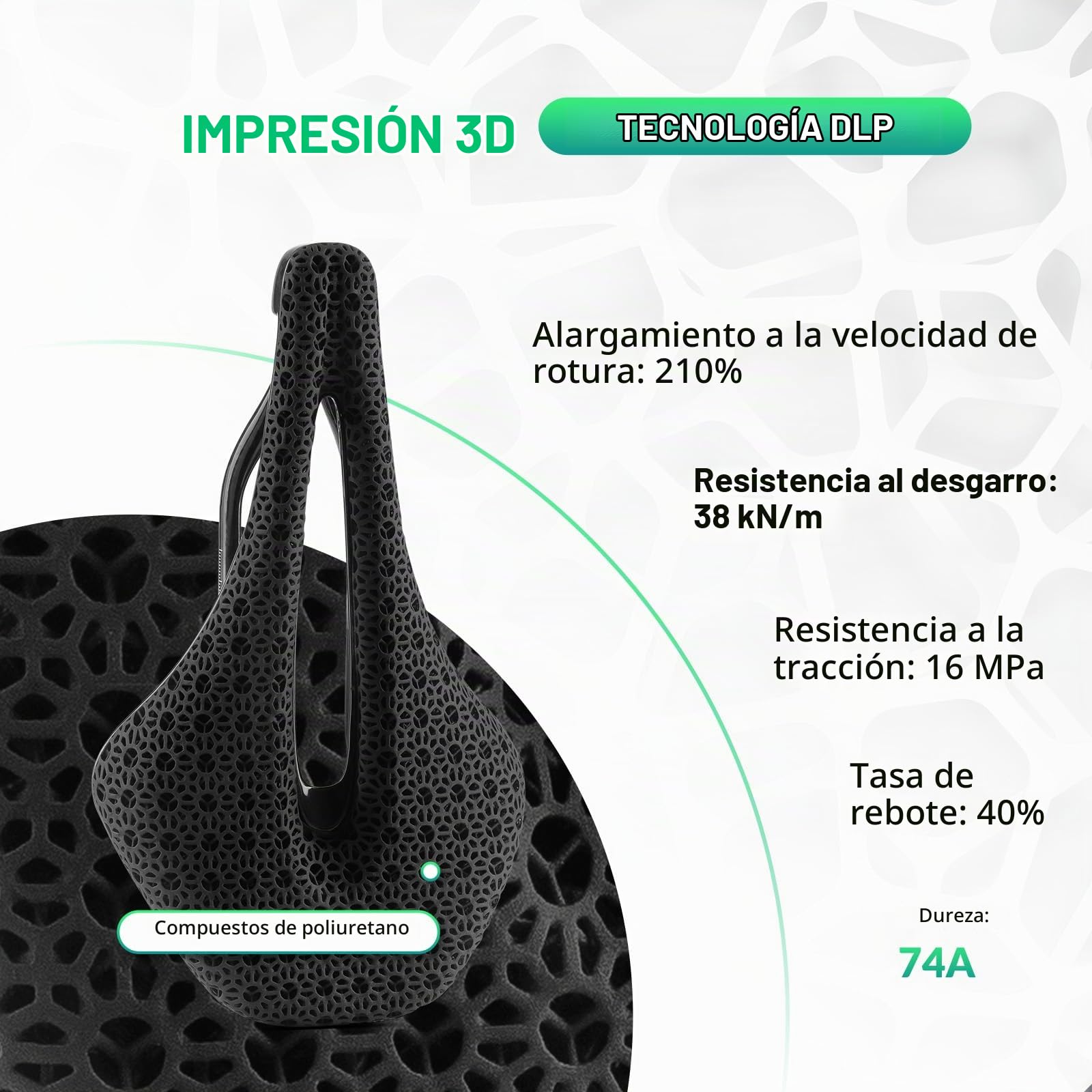 ROCKBROS Sillín de Bicicleta Impreso en 3D Cómodo Sillín Bicicleta Fibra de Carbono Ultraligero Asiento Ergonómico para MTB Bicicletas de Carretera