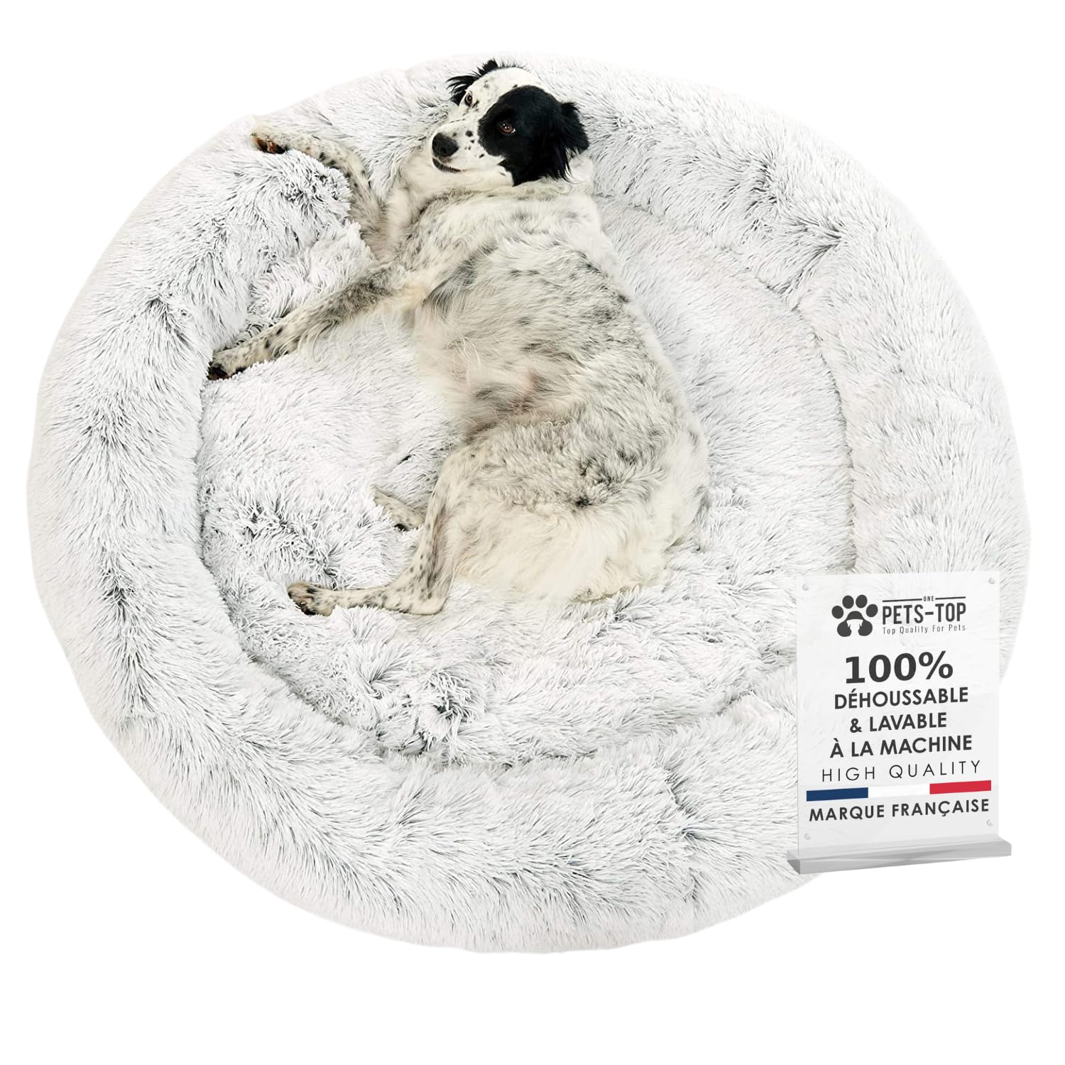 One PETS-​TOP Coussin Chien Dehoussable, Panier Chien XXL Rond Lavable, Lit pour Grand Dog, Forme Donut, Matelas Apaisant Anti Stress 115 cm Gris