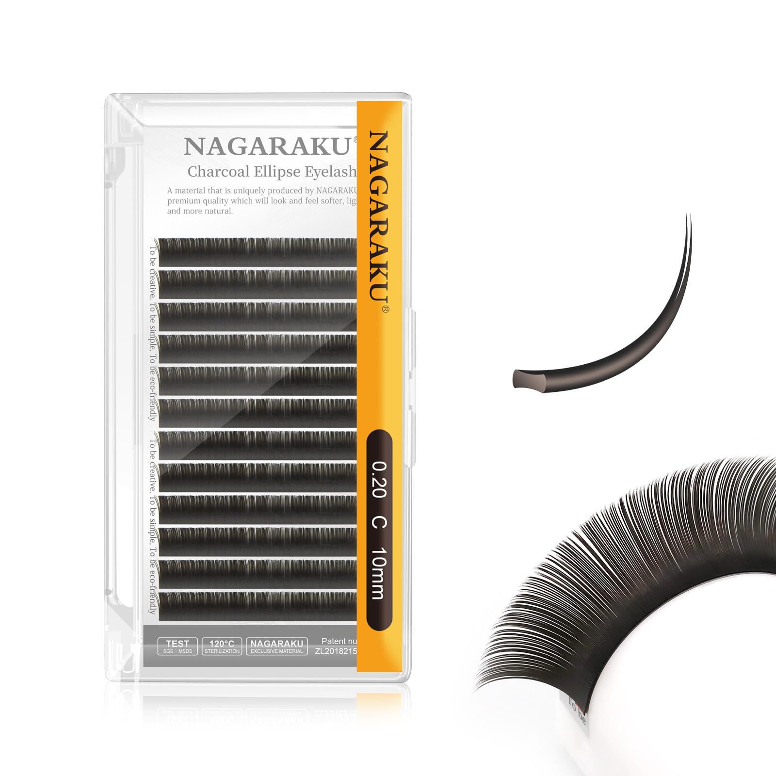 NAGARAKU Double Tips Flat Ellipse Eyelash Extensions Supplies 0.20 C curl 10mm Natural Charcoal Color Faux Mink Super Soft Split Tips Lash Individual