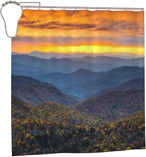 Farmhouse Shower Curtains For Bathroom 72x72 Inch, Blue Ridge Parkway Mountains Bath Curtain, Heavy Duty Waterproof Polyester Opaque Shower Liner With 12 Hooks, Quick-Drying Washable Bathroom Curtains