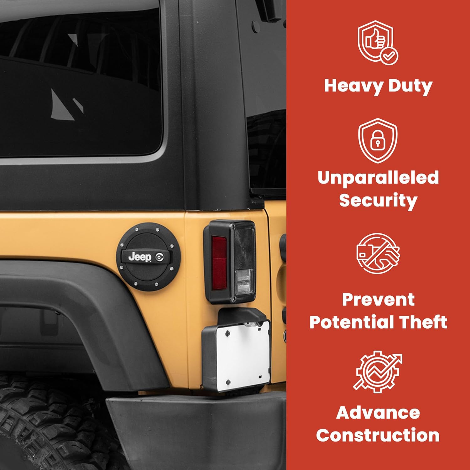 Jeep Licensed by RedRock Locking Fuel Door with Printed Jeep Logo Compatible For 07-18 Jeep Wrangler JK