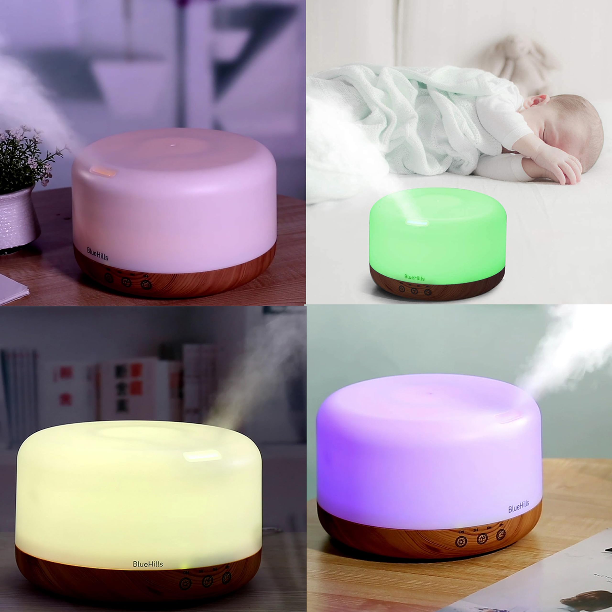 BlueHills Humidificador de aromaterapia con difusor de Aceite Esencial con Control Remoto y Temporizador para una casa Grande Extra Grande Multi
