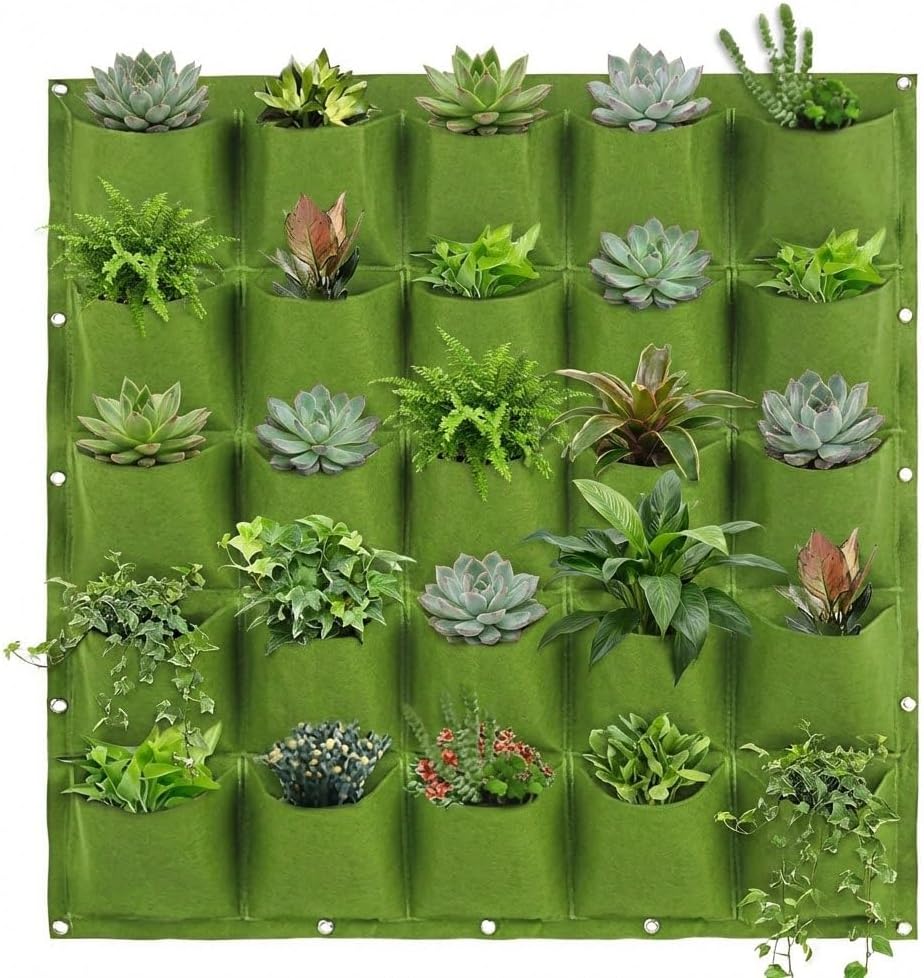 WFIST Vertical Hanging Planter Bag, Breathable Felt Wall Garden Planter with Metal Grommets, Indoor/Outdoor Space-Saving Herb & Flower Growing Pouch (36-Pocket)